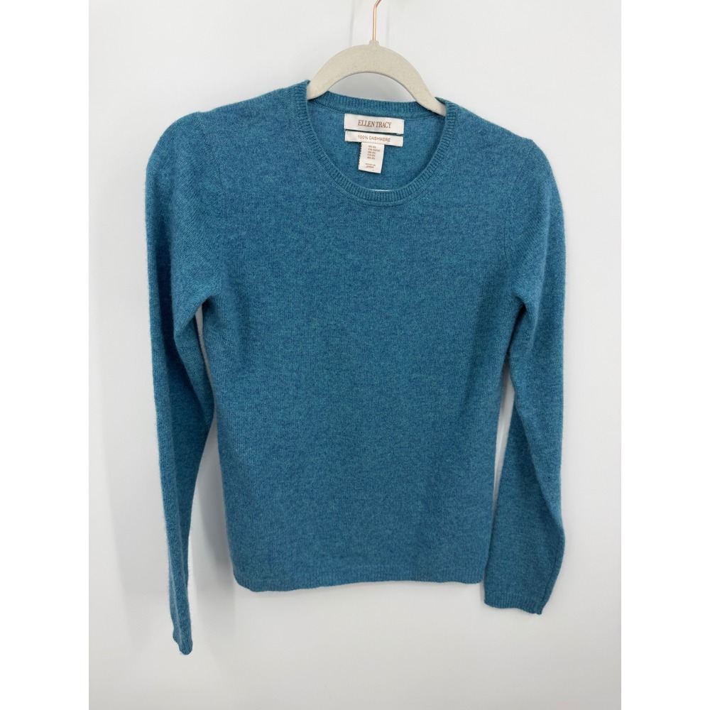 Ellen Tracy Cashmere Crewneck Sweater Womens Size XS Teal Blue Long Sleeve Soft